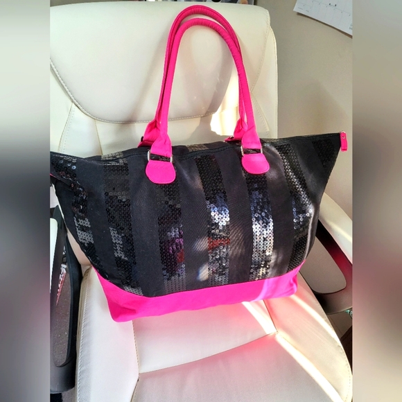 Victoria's Secret Black and Pink Sequin Tote - Picture 4 of 9